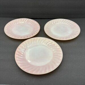 Set of 3 VTG 50s Fire King Pink‎ Swirl 9” Dinner Plates Ovenware Anchor Hocking